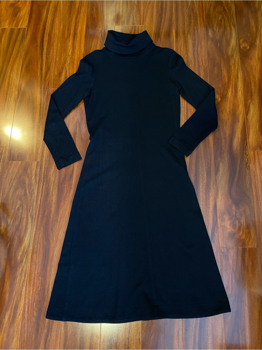 Vintage Marshall Field & Company Made In Italy Wool Black Turtleneck Midi Dress - Picture 3 of 11